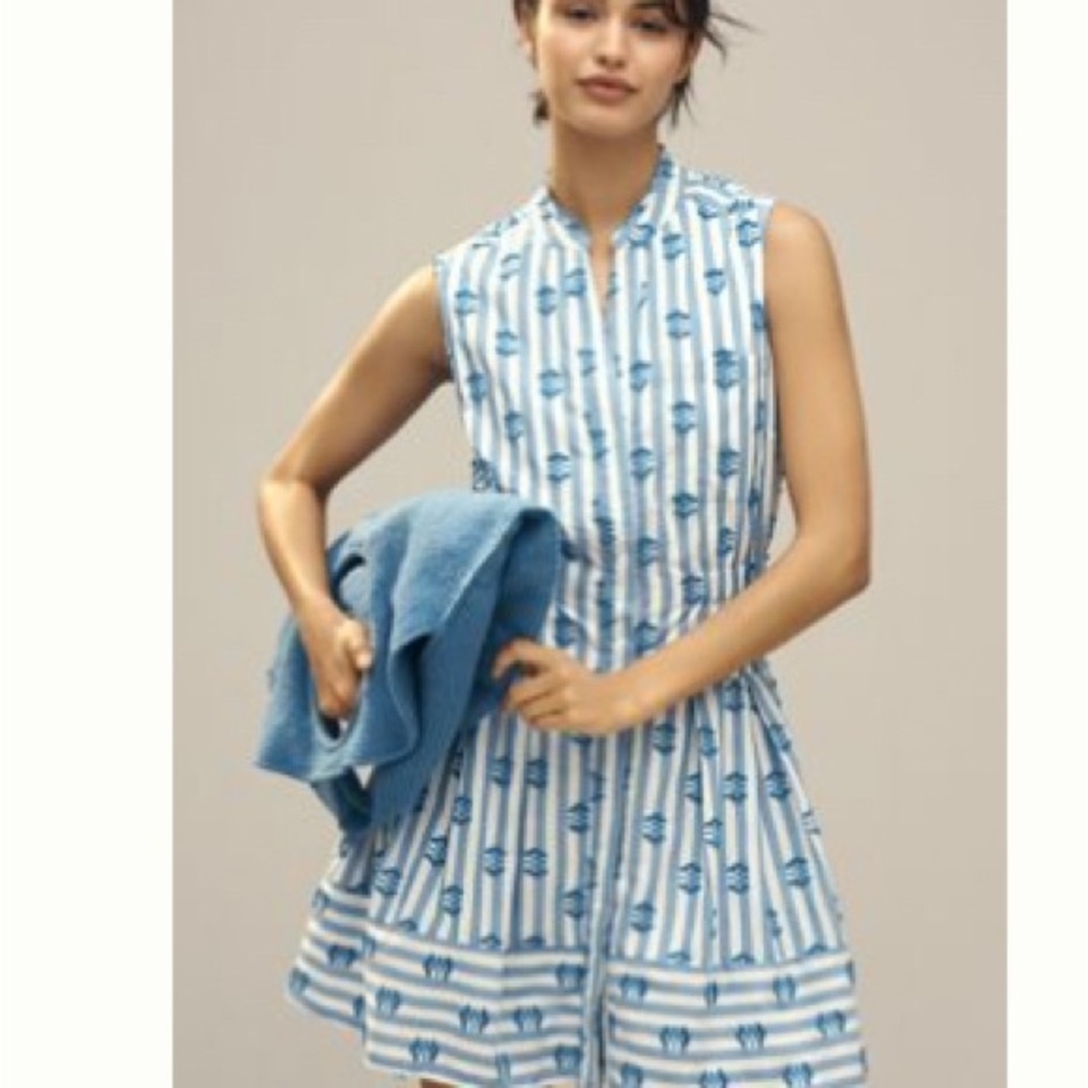 Maeve Blue and White Striped Button-Up Top